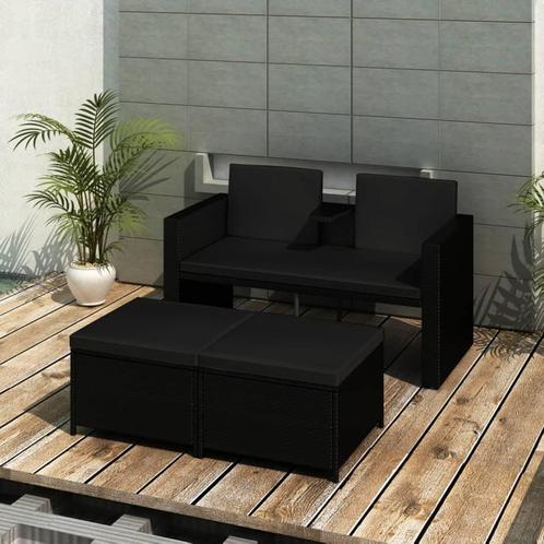 vidaXL 3-delige Loungeset met kussens poly rattan zwart, Tuin en Terras, Tuinsets en Loungesets, Loungeset, Nieuw, 3 zitplaatsen