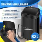 KESSER® RVS Prullenbak - 52 liter - Bewegingssensor - Zwart, Verzenden, Nieuw
