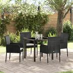 vidaXL 5-delige tuinset met kussens zwart poly riet, Tuin en Terras, Verzenden, Nieuw, Rotan, Tuinset