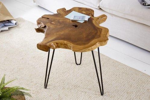 Unieke bijzettafel WILD 50cm teakhouten salontafel - 38243, Huis en Inrichting, Tafels | Sidetables, Ophalen of Verzenden