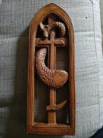 Large carved - sign D.K - sculptuur, ixthus/icthus symbol of