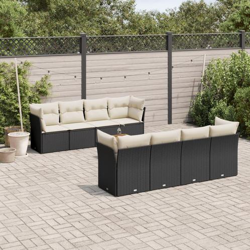 vidaXL 9-delige Loungeset met kussens poly rattan zwart, Tuin en Terras, Tuinsets en Loungesets, Loungeset, Nieuw, Verzenden