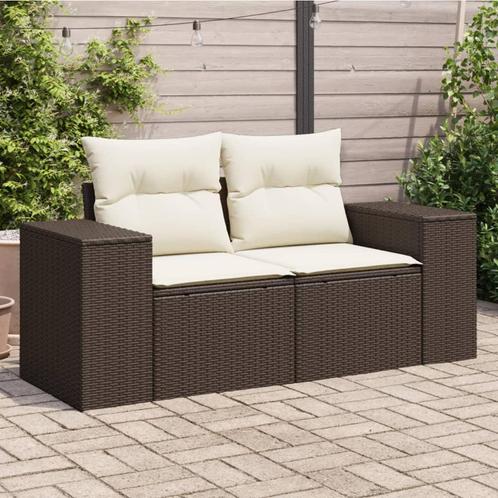 vidaXL Tuinbank 2-zits met kussens poly rattan bruin, Tuin en Terras, Tuinsets en Loungesets, Nieuw, Rotan, Verzenden