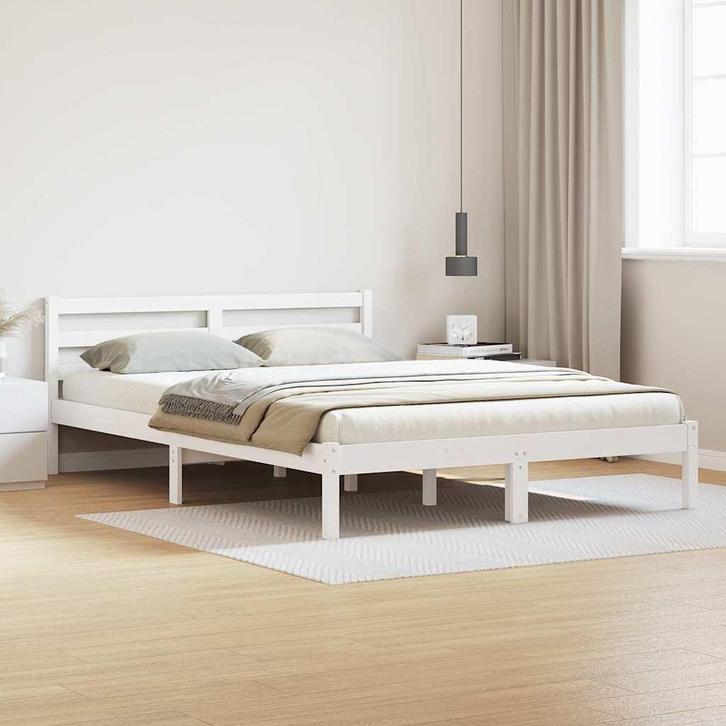 vidaXL Bedframe met hoofdeinde Wit 220 x 140 cm Massief, Huis en Inrichting, Slaapkamer | Bedden, Wit, Nieuw, Hout, Verzenden
