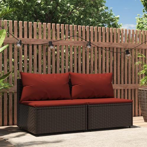 vidaXL Tuinmiddenbanken met kussens 2 st poly rattan bruin, Tuin en Terras, Tuinsets en Loungesets, Nieuw, Rotan, Verzenden