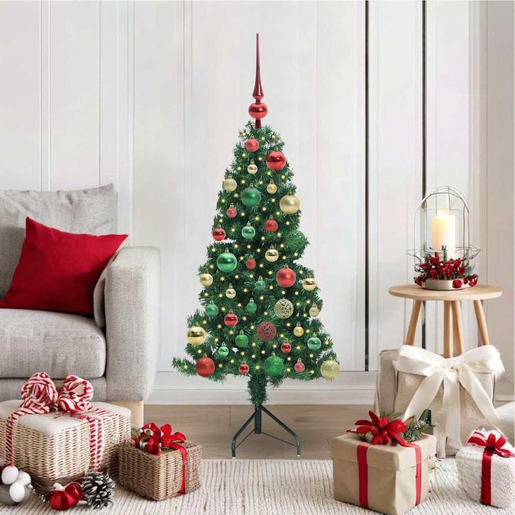 vidaXL Hoek Kunstkerstboom met 150 LED Groen 120 cm PVC en, Diversen, Kerst, Nieuw, Verzenden