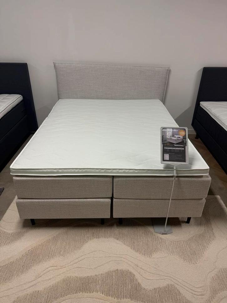 Boxspring Mallorca naturel beige hoofdbord bed matras topper, Huis en Inrichting, Slaapkamer | Boxsprings, 180 cm, 200 cm, Beige