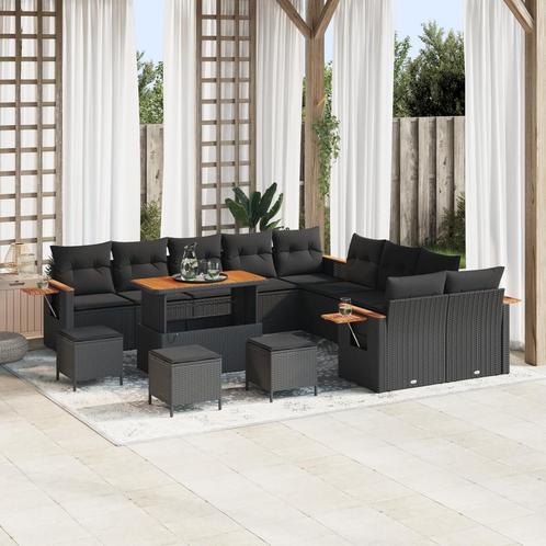 vidaXL 14-delige tuinbankset met kussens zwart poly rattan, Tuin en Terras, Tuinsets en Loungesets, Nieuw, Rotan, Verzenden