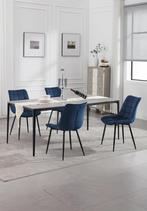 WOLTU 2x Eetkamerstoel - Fluweel - Metalen poten - Blauw, Verzenden, Nieuw