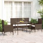 vidaXL 4-delige Loungeset met kussens poly rattan bruin, 4 zitplaatsen, Nieuw, Loungeset, Verzenden