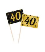 Classy Cocktail Prikkers 40 Jaar Zwart/Goud (50st), Ophalen of Verzenden, Nieuw