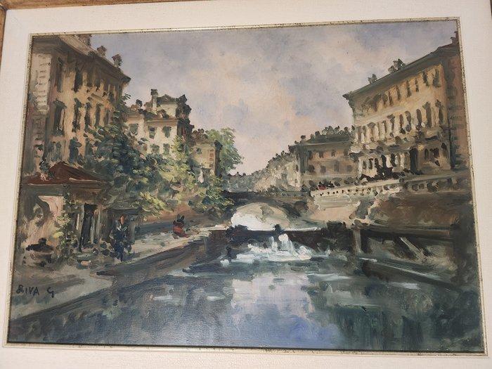 Giovanni Riva (1890-1973) - Navigli di Milano, Antiek en Kunst, Kunst | Schilderijen | Klassiek