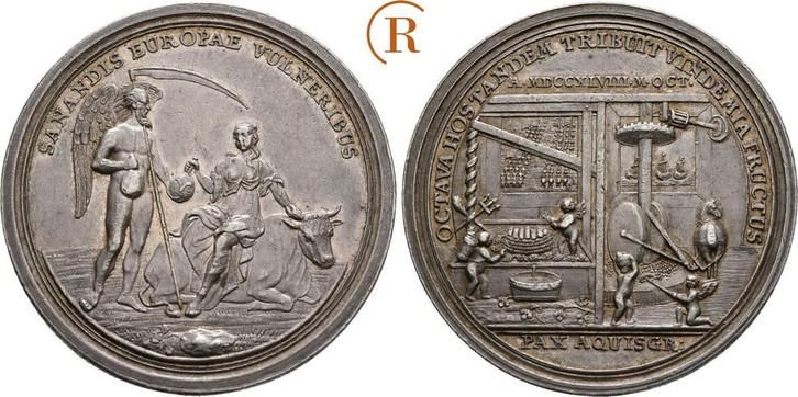 Zilver medaille auf den Frieden zu Aachen 1748 Aachen Stadt:, Postzegels en Munten, Penningen en Medailles, Verzenden
