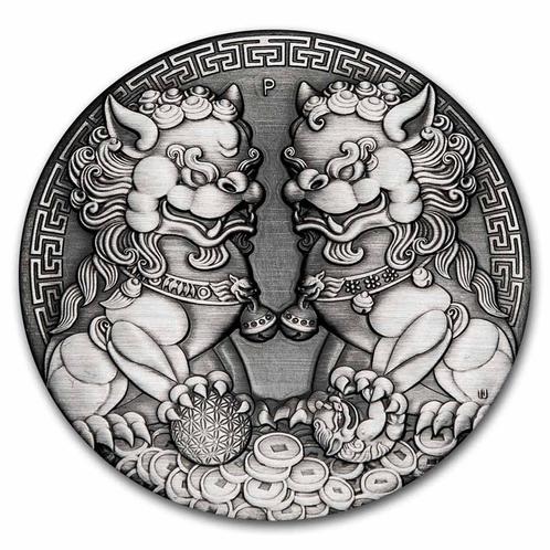 Chinese Myths &amp; Legends - Double Pixiu 2 oz 2021 Antique, Postzegels en Munten, Munten | Azië, Oost-Azië, Losse munt, Zilver