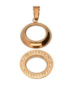 RVS rosé gouden medaillon rond glad strass 22 mm. ketting..., Verzenden, Nieuw