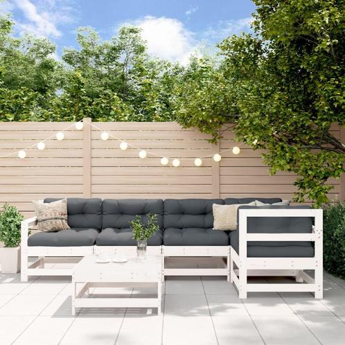 vidaXL 6-delige Loungeset met kussens massief hout wit, Tuin en Terras, Tuinsets en Loungesets, Loungeset, Nieuw, 6 zitplaatsen