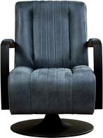 Blauwe leren industriële draaifauteuil - staal zwart frame m, Nieuw, Ophalen of Verzenden, Modern, 50 tot 75 cm