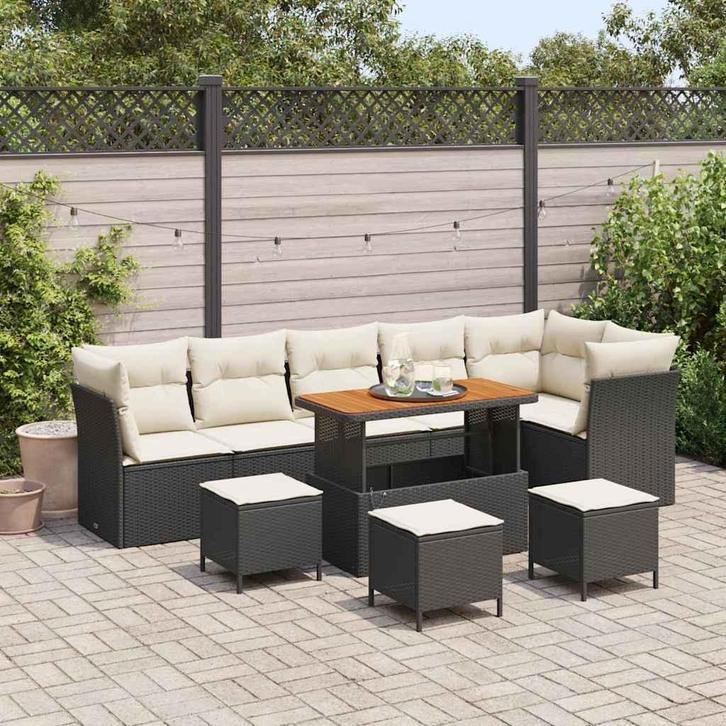 vidaXL Tuin Sofa Set met kussen 10 pcs Zwart en crème 110 x, Tuin en Terras, Tuinsets en Loungesets, Nieuw, Rotan, Verzenden