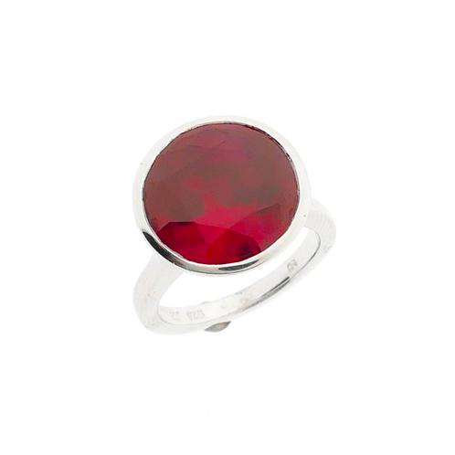 Zilveren ring met synthetische rode edelsteen, Sieraden, Tassen en Uiterlijk, Ringen, Dame, Met edelsteen, Overige kleuren, 18 tot 19
