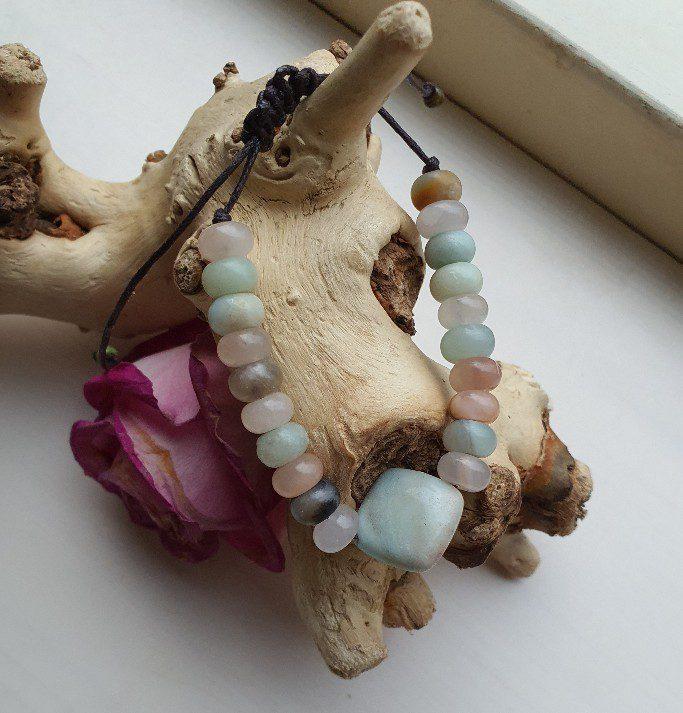 Handgemaakte edelsteen armband - Amazoniet vierkante kraal, Sieraden, Tassen en Uiterlijk, Armbanden
