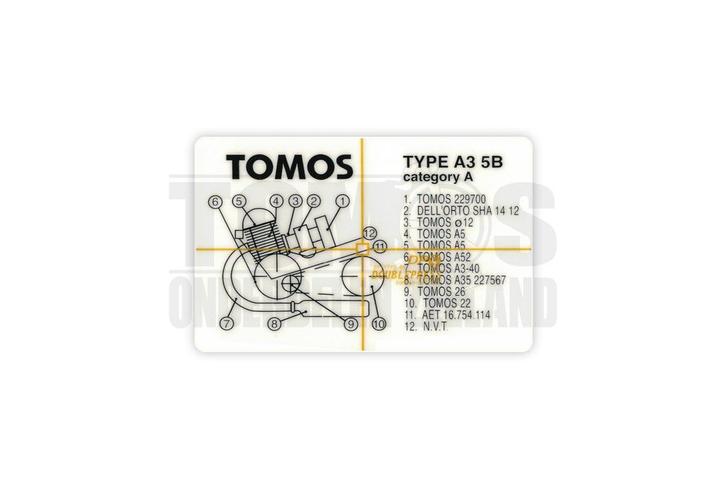 Tomos Type frame sticker blok A3 / 5B, Fietsen en Brommers, Brommeronderdelen | Algemeen, Nieuw, Ophalen of Verzenden