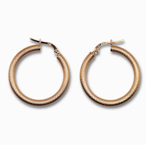Gouden Diamond Textured Hoops 14k, Sieraden, Tassen en Uiterlijk, Oorbellen, Nieuw, Goud, Verzenden