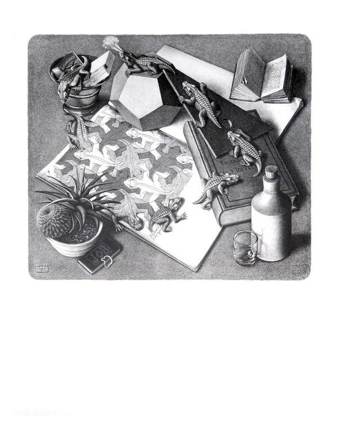 Kunstdruk M. C. Escher - Reptilien 55x65cm, Huis en Inrichting, Woonaccessoires | Schilderijen, Tekeningen en Foto's, Nieuw, Verzenden