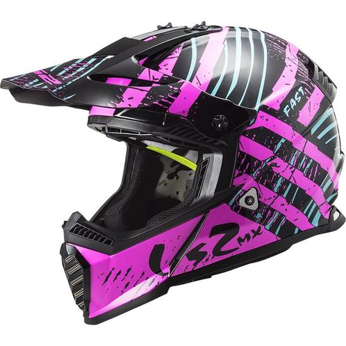 LS2 MX437 Fast Evo Verve Zwart Fluo Roze Crosshelm, Motoren, Kleding | Motorhelmen, Offroadhelm, Heren, XXL, Nieuw met kaartje
