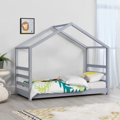 Kinderbed Vardo grenen huisbed en bedbodem 70x140 grijs, Kinderen en Baby's, Kinderkamer | Bedden, Verzenden