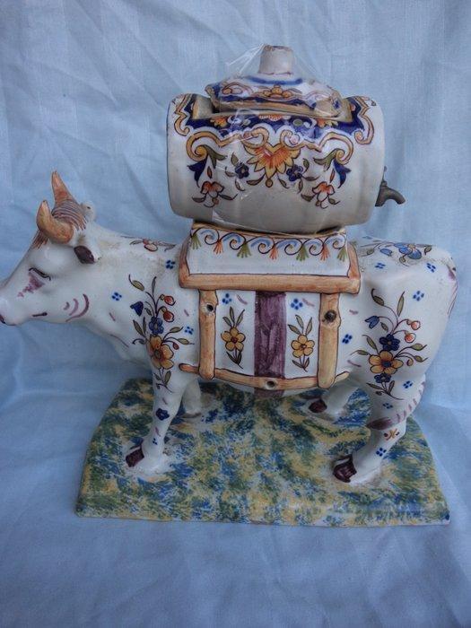 Quimper - Urn - Aardewerk - Grote polijchrome koe, Antiek en Kunst, Antiek | Glas en Kristal