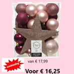Decoris Onbreekbare kerstballenset a 33 stuks roze bordeaux, Diversen, Kerst, Verzenden, Nieuw