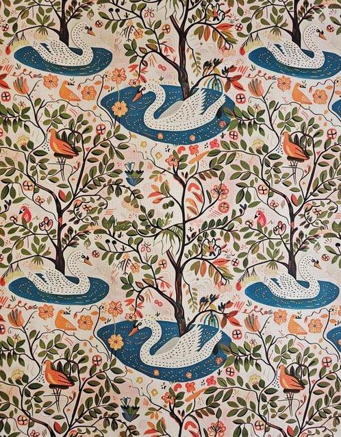 Tessuto in de stijl van Josef Frank De Zwaan - 300x280cm -, Antiek en Kunst, Antiek | Meubels | Tafels