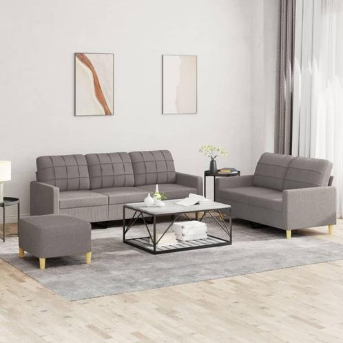 vidaXL 3-delige Loungeset met kussens stof taupe, Huis en Inrichting, Banken | Bankstellen, Nieuw, 150 tot 200 cm, Stof, Vierpersoons of meer