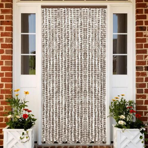 vidaXL Vliegengordijn 56x200 cm chenille taupe en wit, Huis en Inrichting, Stoffering | Gordijnen en Lamellen, Nieuw, Verzenden
