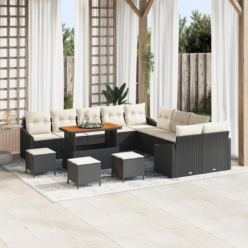 vidaXL 14-delige tuinset met kussens zwart poly rattan, Tuin en Terras, Tuinsets en Loungesets, Tuinset, Nieuw, Overige materialen