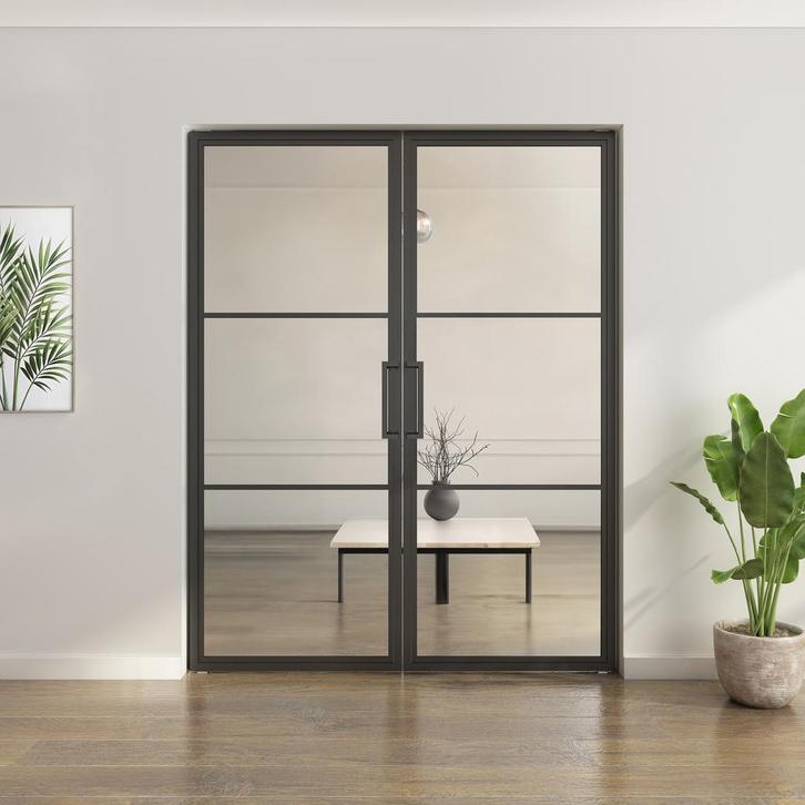 Dubbele stalen taatsdeur - 3 Vlaks - Moderne look, Doe-het-zelf en Verbouw, Deuren en Horren, Nieuw, Metaal, Overige typen, 200 tot 215 cm