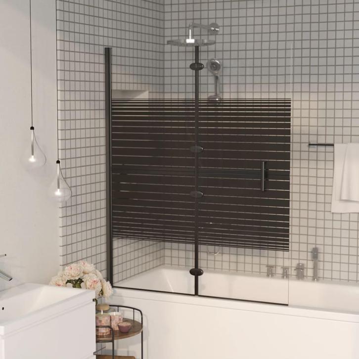 vidaXL Douchewand inklapbaar 120x140 cm ESG zwart, Doe-het-zelf en Verbouw, Sanitair, Nieuw, Verzenden