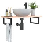 vidaXL Badkamer wandschap staal en massief eikenhout, Verzenden, Nieuw