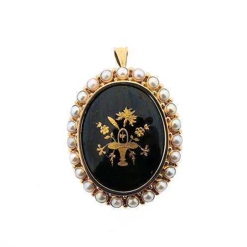 Gouden broche/hanger met emaille (vintage) (vintage), Sieraden, Tassen en Uiterlijk, Bedels, Gebruikt, Overige merken, Goud, Ophalen of Verzenden