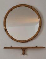 Wandspiegel - Bamboe, Rattan - Ronde spiegel met wandplank
