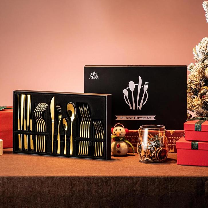 Bestekset 12 persoons - Bestek set - 48-delig - Goud - Vanca, Huis en Inrichting, Keuken | Bestek, Zo goed als nieuw, Verzenden