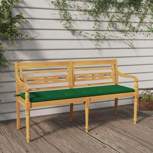 vidaXL Bankje Batavia met groen kussen 150 cm massief, Tuin en Terras, Tuinbanken, Nieuw, Teakhout, Verzenden