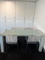 Glazen tafel op metalen frame + 4 stoelen, Ophalen, Gebruikt, Glas