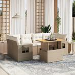 vidaXL 7-delige Loungeset met kussens poly rattan beige, Verzenden, Nieuw, Rotan, Loungeset