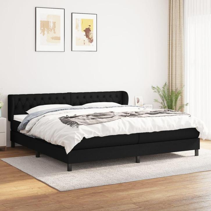 vidaXL Boxspring met matras stof zwart 200x200 cm, Huis en Inrichting, Slaapkamer | Bedden, Overige maten, 200 cm, Zwart, Tweepersoons