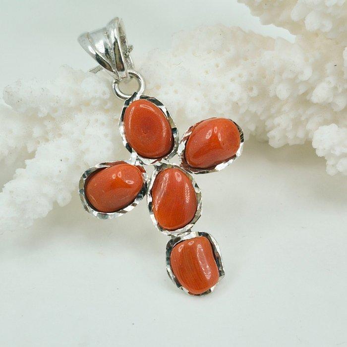 Bloedkoraal - Zilver - Ketting met hanger - CORALLO, Antiek en Kunst, Curiosa en Brocante
