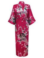 KIMU® Kimono Bordeauxrood Maxi XL-XXL Yukata Satijn Lang Lan, Kleding | Dames, Carnavalskleding en Feestkleding, Ophalen of Verzenden