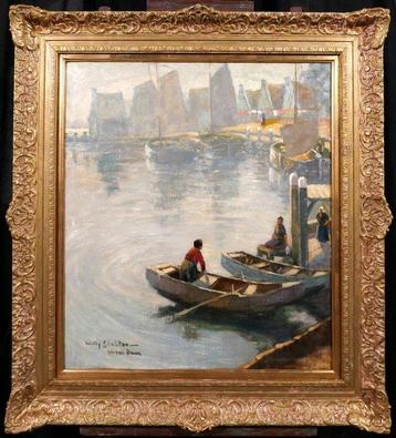Willy Sluiter (1873-1949) - Volendam, landscape with boats beschikbaar voor biedingen
