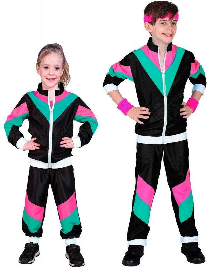 Retro Trainingspak Kinderen Zwart - 158, Kleding | Dames, Carnavalskleding en Feestkleding, Verzenden