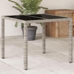 vidaXL Tuintafel met glazen blad 90x90x75 cm poly rattan, Verzenden, Nieuw